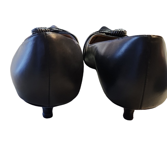 Faconnable Giselle-Lea Black Leather Pointy Toe Kitten Heels Size 8.5M - Picture 8 of 12